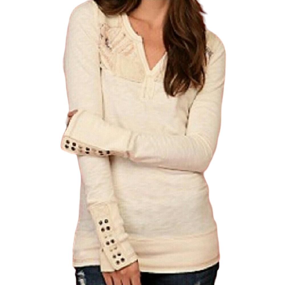 Free People Studded Stud Cuff Patchwork Henley - image 1